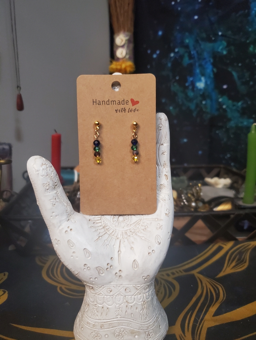 Handmade Gold-Tone Multi-Color Crystal Drop Hypoallergenic Earrings